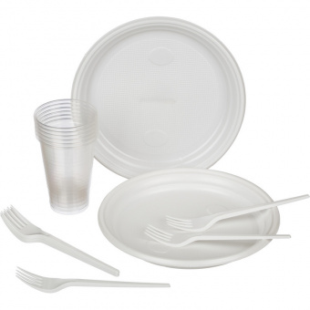 Набор одноразовой посуды Пикник 6 персон, тарелки 20х21мм, стаканы 200мл, вилки, ножи