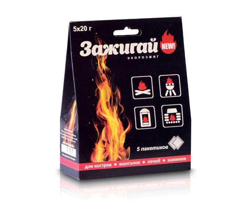 сухое горючее "зажигай" 20гр. (5шт/уп) д/печей/каминов/мангалов/костров, водостойк. пакеты
