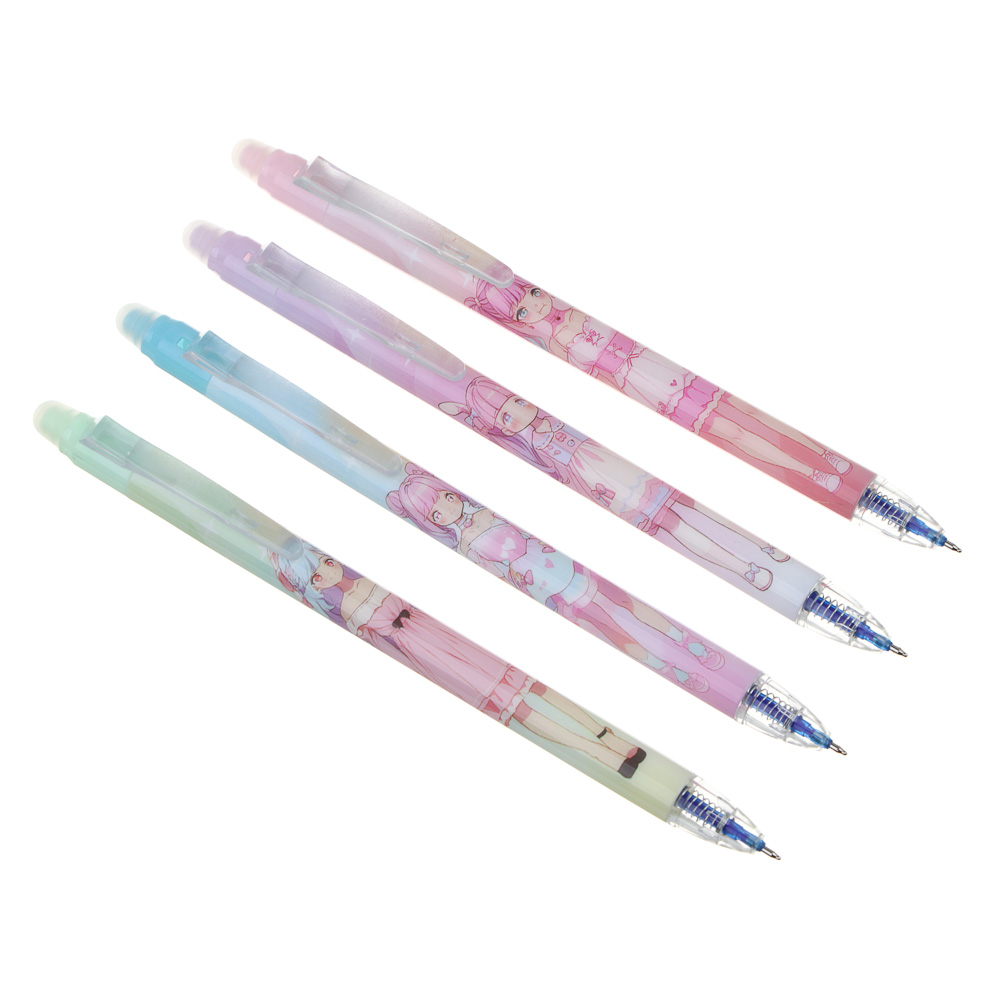 авторучка гелевая пиши-стирай синяя цветной корпус с принтом куколки 3 дизайна