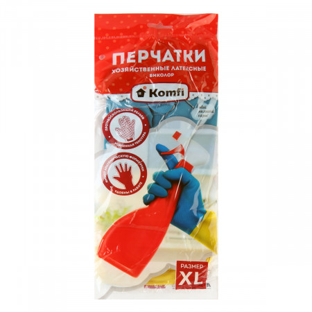 перчатки латексные двухцветные xl (53гр пара) биколор синий+желтый,  bicolo4, komfi