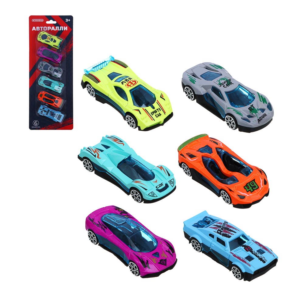 набор машинок игроленд авторалли 6шт abs 33,1х12,1х3,3см 2 дизайна