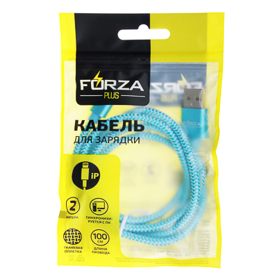 кабель для зарядки телефона forza, тканная оплетка в белую полоску, ip, 2а, 1м, пластик