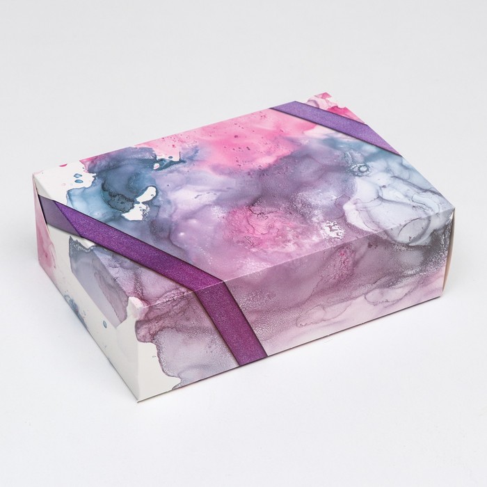 коробка складная подарочек с фиолетовым бантом 16х23х7,5см