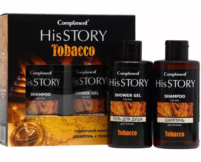 подарочный набор compliment his story №996 tobacco шампунь 320мл + гель для душа 320мл