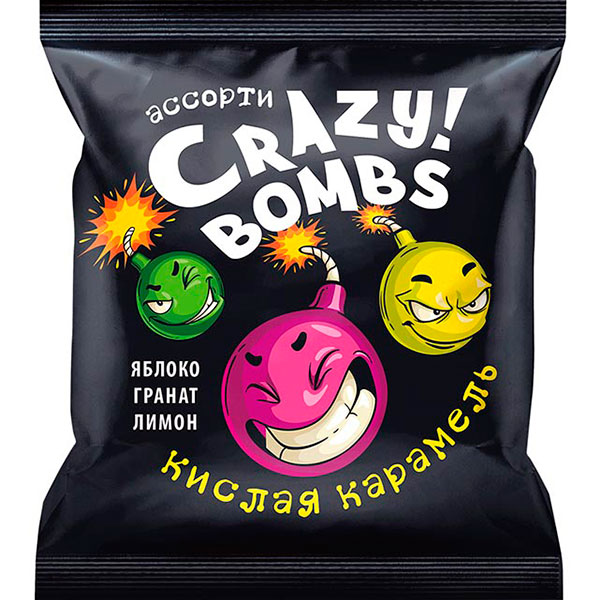 карамель crazy balls 90г лимон,гранат,яблоко kk