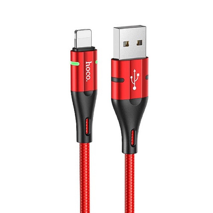 кабель hoco u93, usb - lightning, 2.4а, 1.2м, индикатор, красный