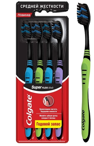 зубная щетка colgate super flexi black средняя 4шт