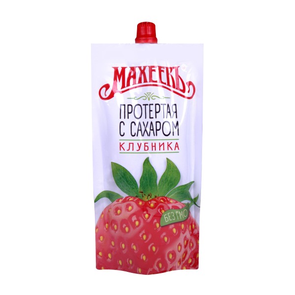 десерт клубника протертая с сахаром махеевъ дой-пак 300г