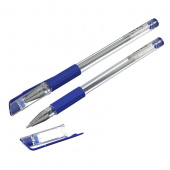 ручка гелевая синяя, с резиновым держателем, 14,9см, наконечник 0,5мм