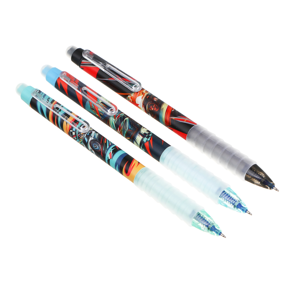 авторучка гелевая пиши-стирай синяя корпус с принтом машины антискользяцая вставка 3 дизайна