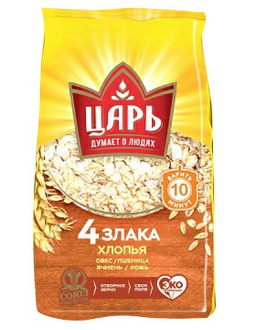 хлопья из 4-х злаков царь пак 400г 1/20