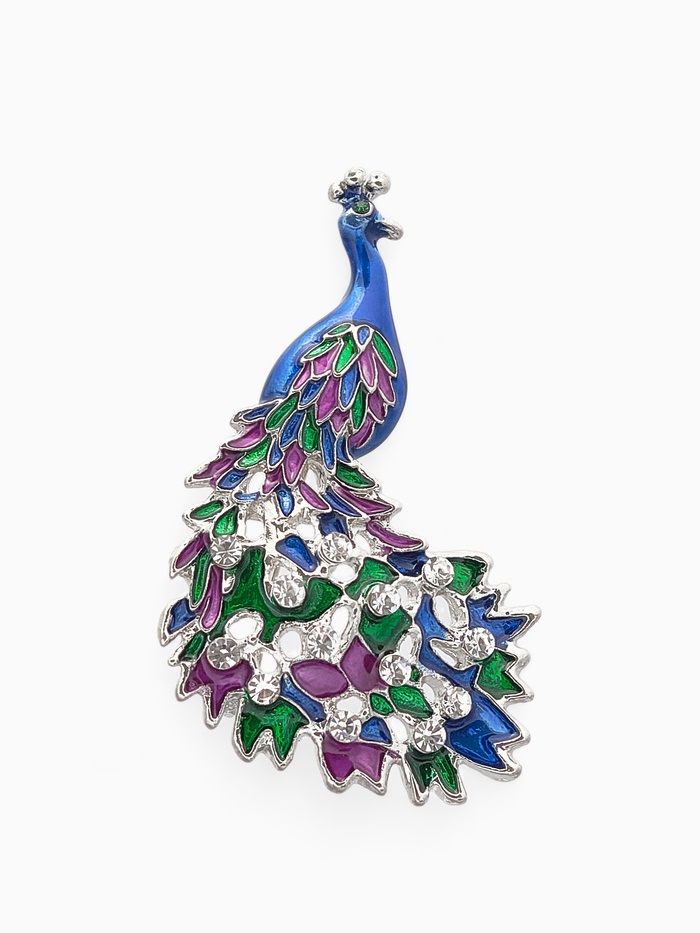 брошь павлин роскошный цветная в серебре