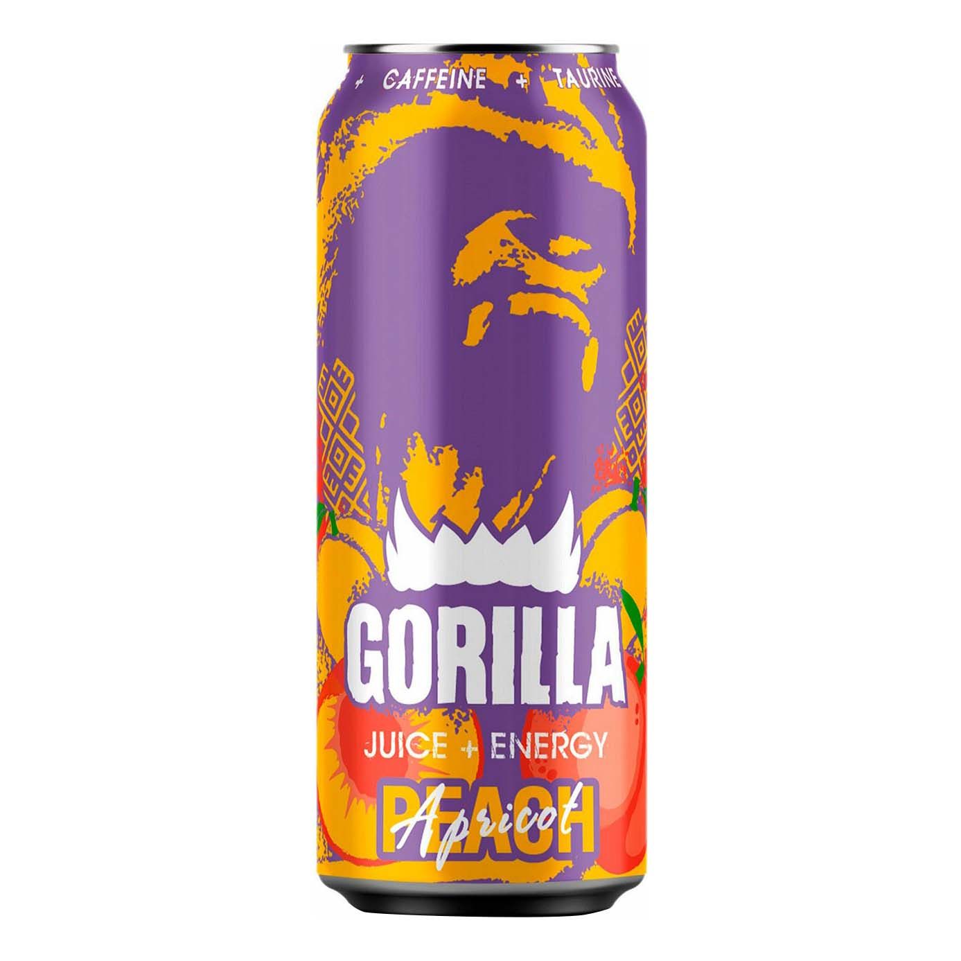 энергетик gorilla juice + energy peach apricot 0,45 бан б/алк тонизирующий газированный пастеризов