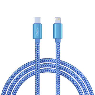 forza кабель для зарядки волна type-c - ip, 1м, 2,4а, быстрая зарядка, 22w, синий, пакет