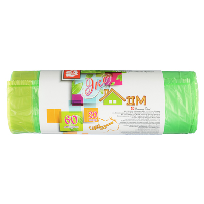 мешки мусорные экодом 60л, 20шт, с завязками, рулон