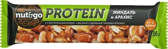 батончик nut&go protein миндаль арахис арахисовая паста 36г