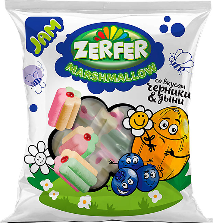 маршмеллоу zerfer jam черника/дыня 90г
