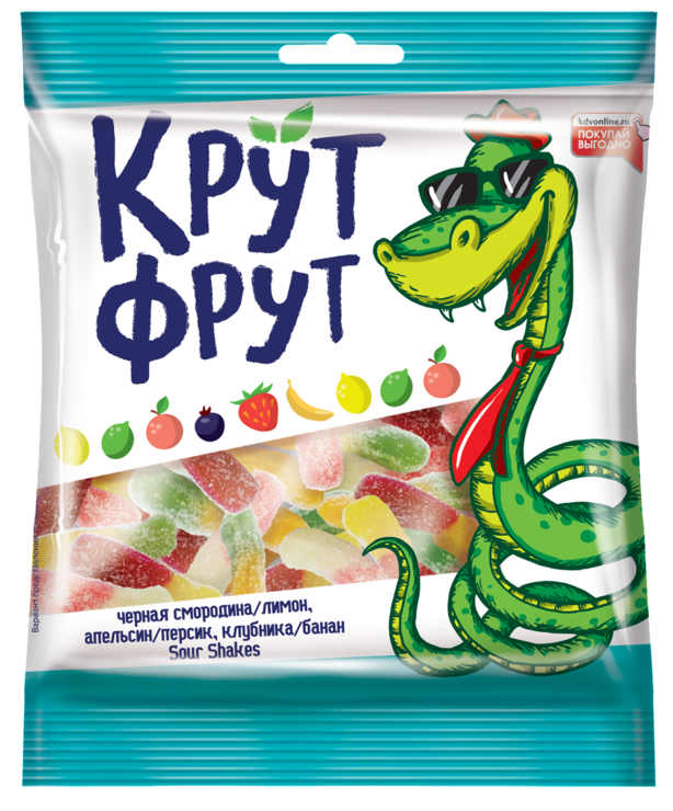 жевательный мармелад крутфрут змейка в кислой посыпке 70г