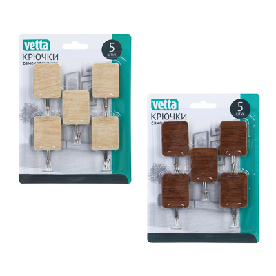 vetta крючки самоклеящиеся, 5 шт, принт под "дерево", металл, ps, 2 цвета