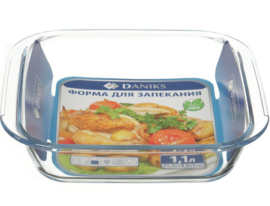 форма для запекания daniks стекло квадратная 18,1х20,6х5см 1,1л