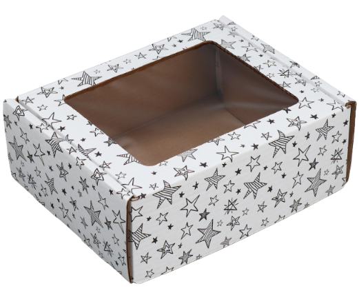 коробка сборная с окном звезды, белый 27х10х21см