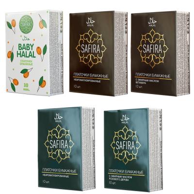 платочки бумажные safira нероматизированные/с эфирными маслами, 3 слоя, 10шт