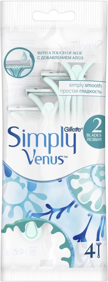 станок для бритья одноразовый gillette simply venus2 женский, 4 шт
