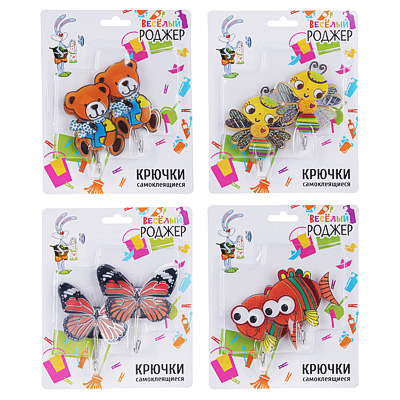 крючки самоклеящиеся на блистере веселый роджер, 2 шт, пвх, 3d, 4 дизайна