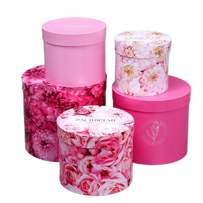 набор шляпных коробок 5в1 цветы 13×14 19.5×22см