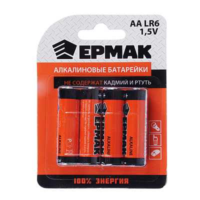 батарейка ермак 4шт "alkaline" щелочная, тип aa(lr6), bl