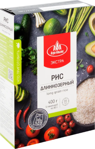 рис агро-альянс длиннозерный в пакетиках для варки 5 штук по 80г