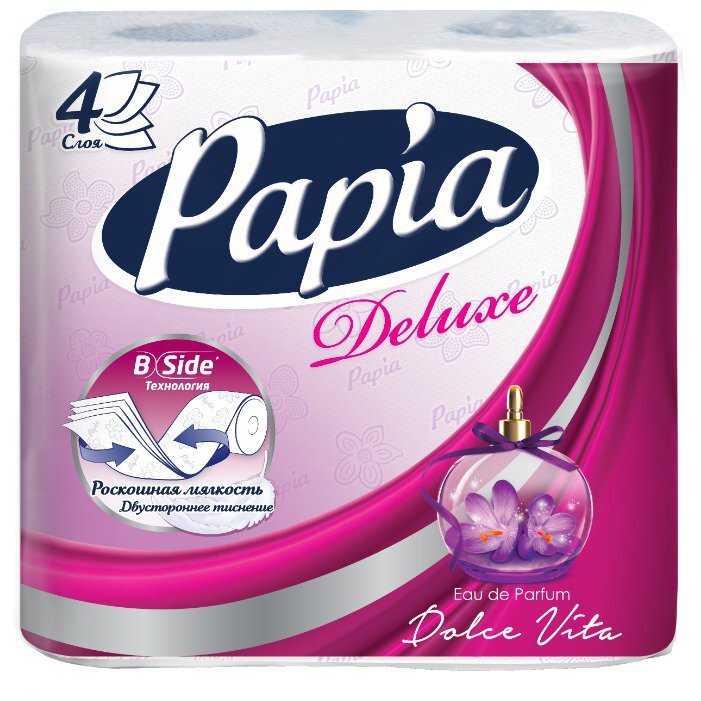 туалетная бумага papia deluxe dolce vita 4 слоя 4 рулона