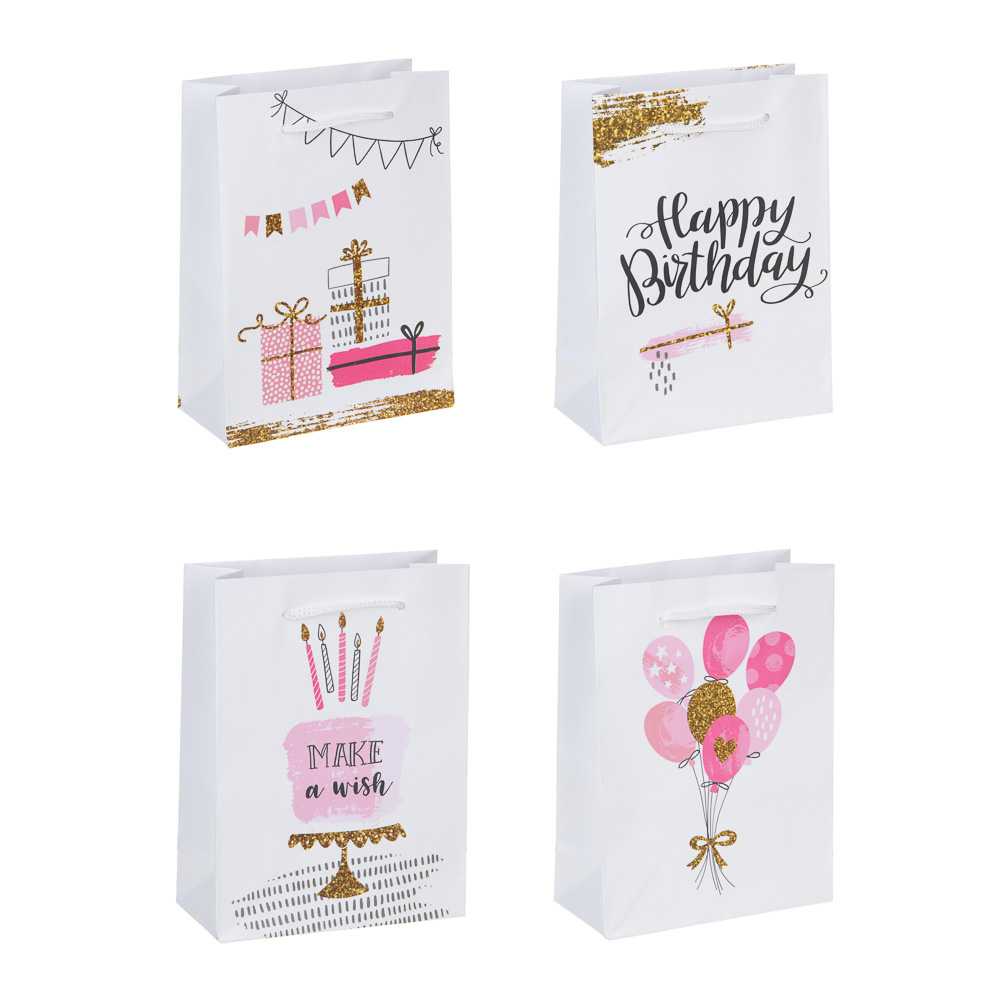 пакет подарочный бумажный happy birthday 16x12x5,5см 4 дизайна