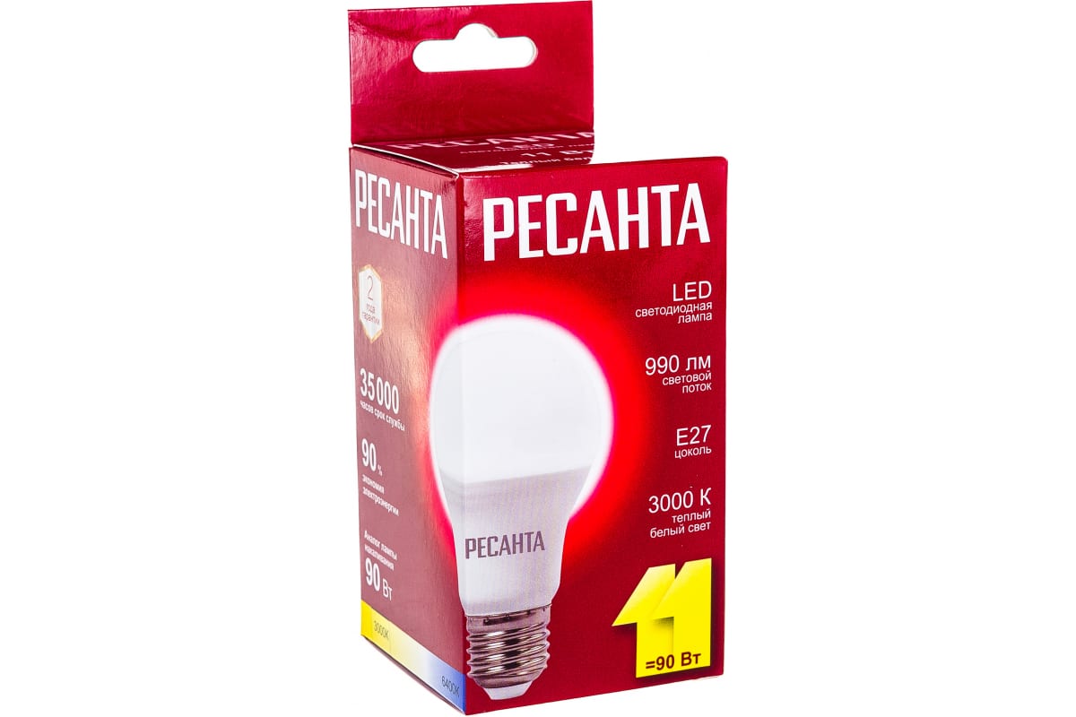 лампа светодиодная ll-r-a60-11w-230-3k-e27 (груша, 11вт, тепл., е27) ресанта
