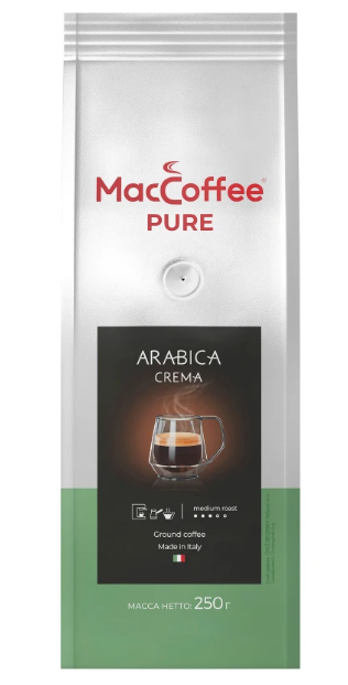 кофе жареный молотый натуральный maccoffee pure arabica crema пак 250г
