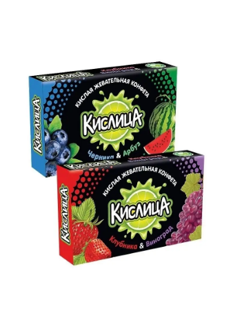 жевательная конфета кислая кислица со вкусами черники арбуза клубники винограда 18г