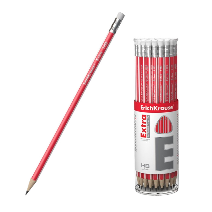 карандаш ч/г erichkrause extra hb с ластиком трехгранный в тубусе