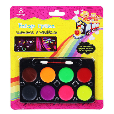 набор грима, люминесцентный, 8цв., аппликатор в комплекте, 21,5х17,5см, масляный грим, пластик