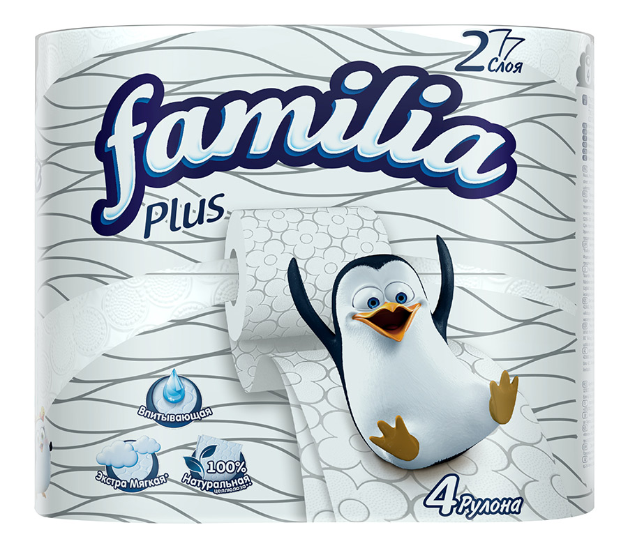туалетная бумага familia plus белая 2 слоя 4 рулона