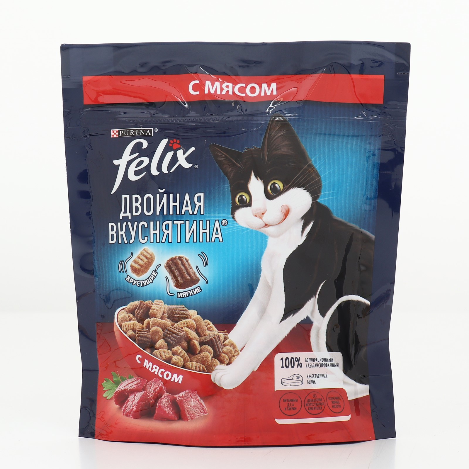 сухой корм felix "двойная вкуснятина" для кошек, мясо, 200 г 9583151