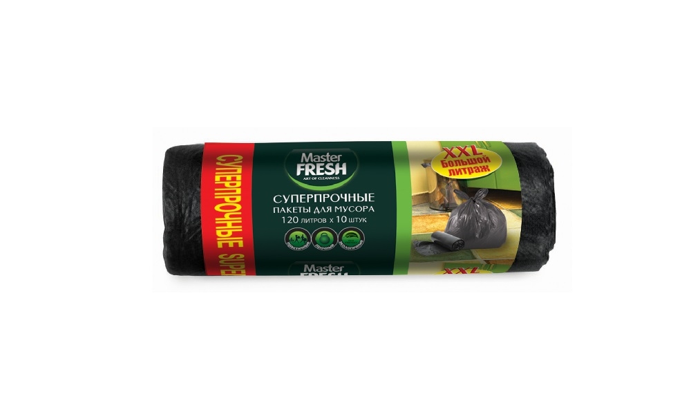 мешки для мусора 120л master fresh 10шт xxxl суперпрочные mfgb120–10r