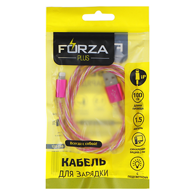 кабель для зарядки ip forza, цветной с подсветкой, 1,5а, 1м, пластик