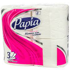 туалетная бумага papia белая 3слоя 4рулона