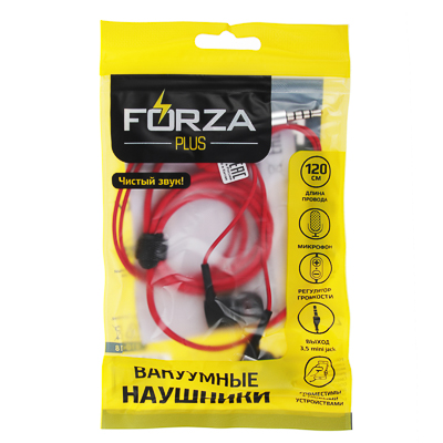 наушники forza внутриканальные  с микрофоном, длина 120 см, пластик