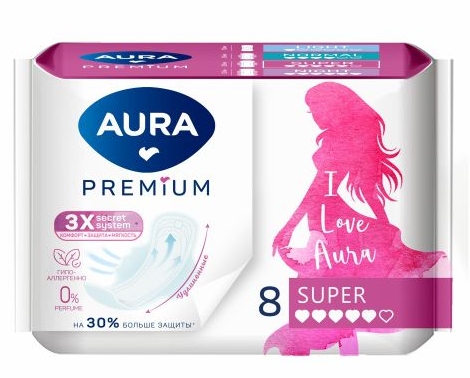 прокладки классические гигиенические aura premium супер 8шт