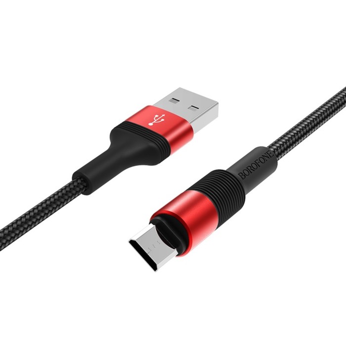 кабель borofone bx21 microusb - usb 2.4 а 1м тканевая оплётка красный