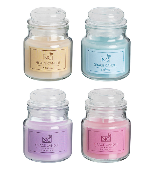 cвеча ароматизированная grace candle ваниль, хлопок, лаванда, красные фрукты 80г new galaxy