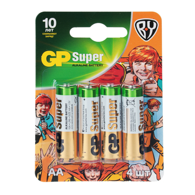 gp super рыжий батарейки 4шт, тип аа,15agm-2cr, bl