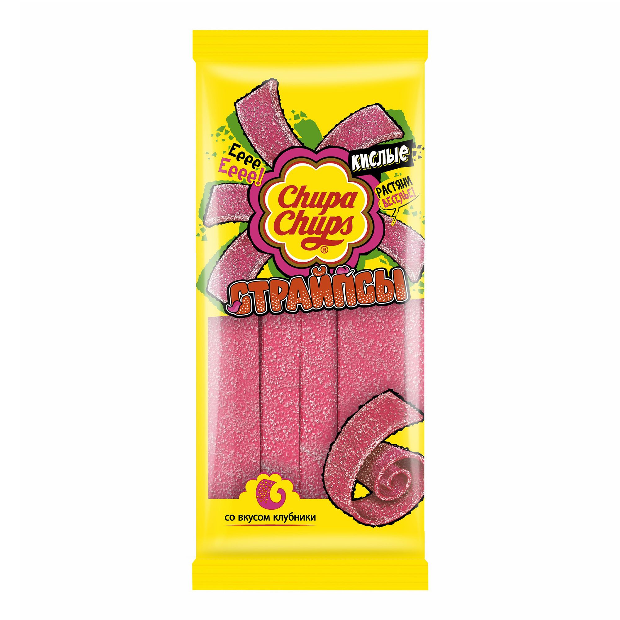 мармелад chupa chups страйпсы кислые со вкусом клубники 120г