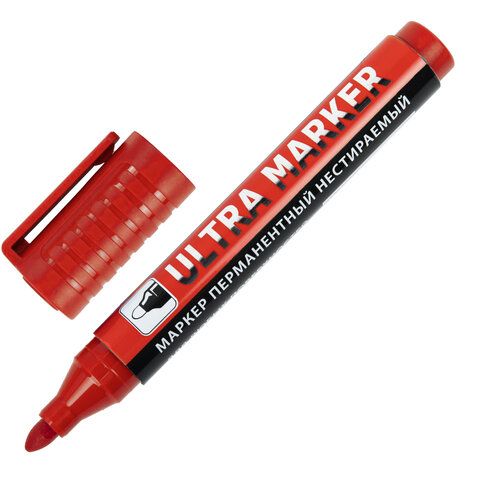 маркер перманентный ultra marker, красный, 3,5 мм, с клипом, brauberg, 152205